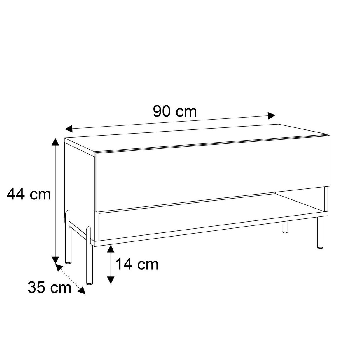 LOWBOARD RTV Schrank CALANTE 90 cm auf geraden schwarzen Beinen - Weiß Hochglanz/Schwarz, Holzwerkstoff/Metall (90/44/35cm) - Lookway