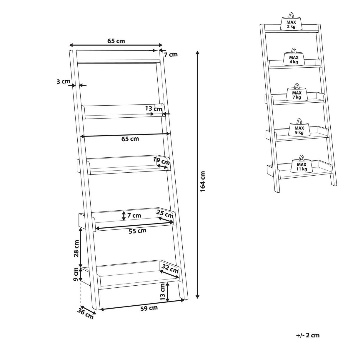 BÜCHERREGAL 5 Fächer Dunkler Holzfarbton/Weiß Mobile Trio - Weiß, Holzwerkstoff (65/164/32cm) - Beliani
