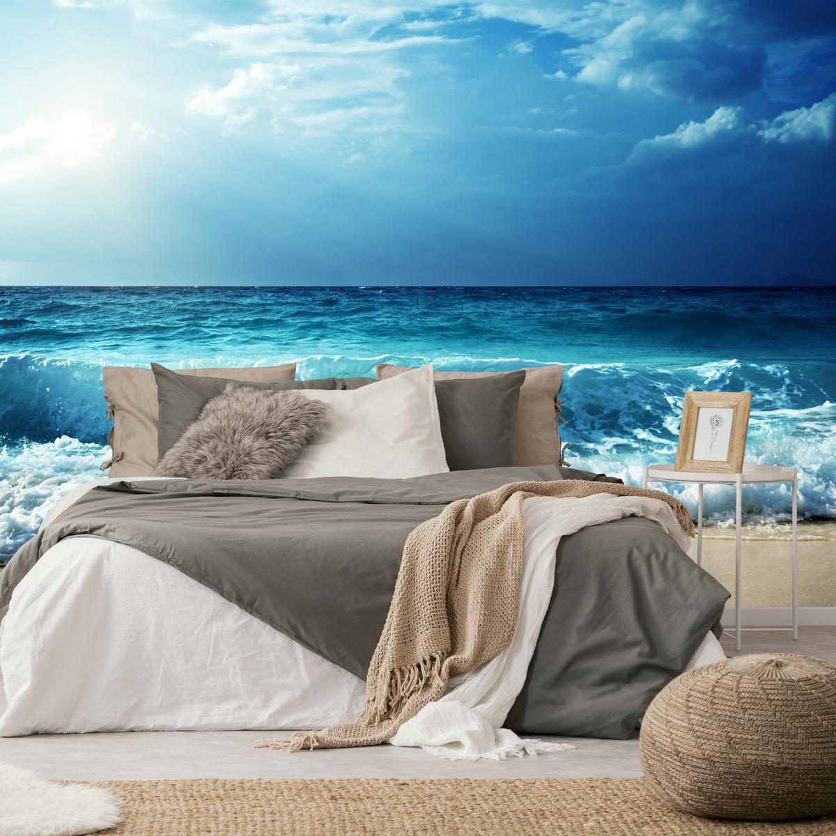 FOTOTAPETE Meer Wellen Strand Landschaft 3D 100x70 - Blau/Beige, Papier (100/70cm) - Muralo