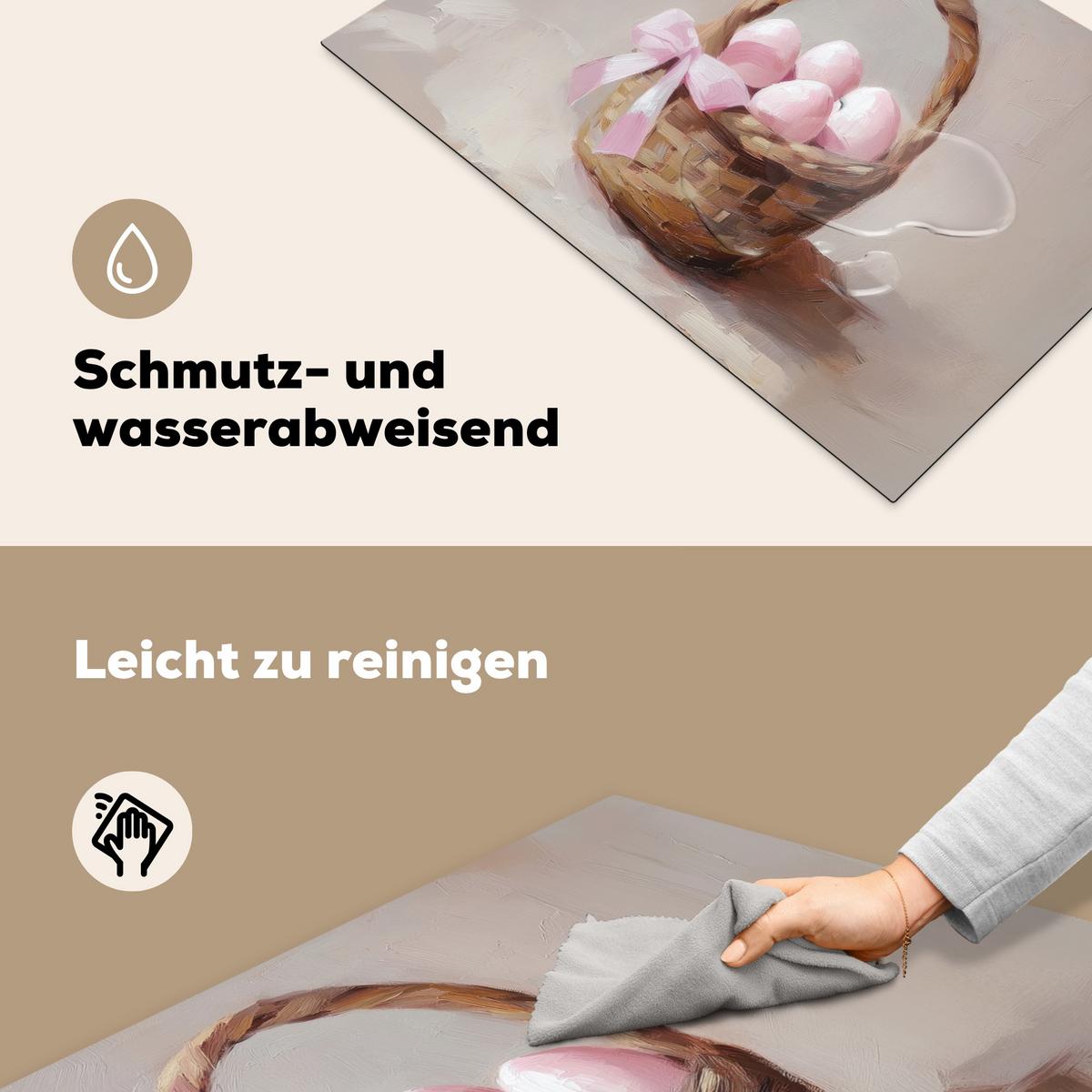 HERDABDECKPLATTE Korb - Eier - Rosa Ceranfeldabdeckung 76x51.5 cm - Beige, Kunststoff (76/51.5/0.2cm) - MuchoWow