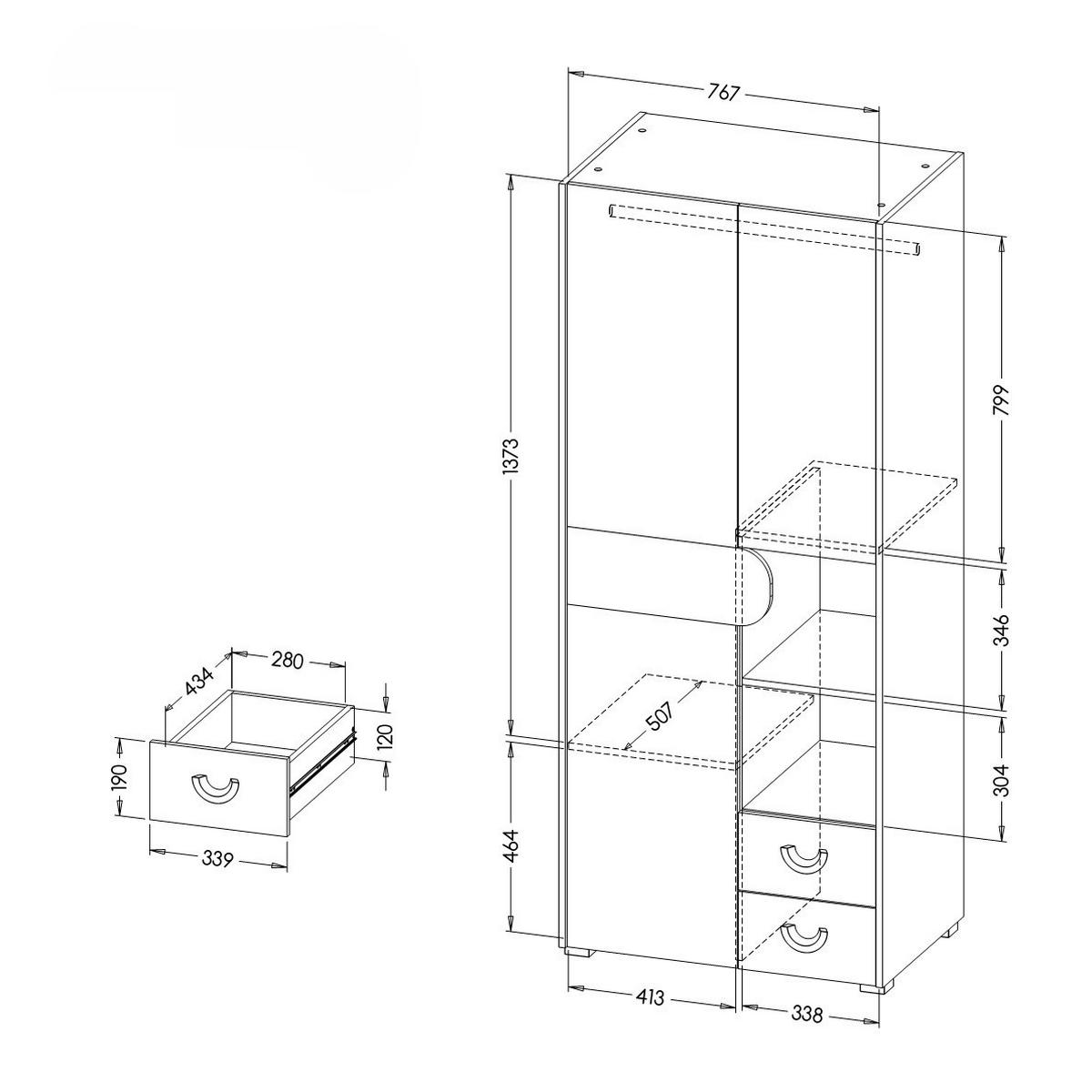 DREHTÜRENSCHRANK ARCADA 80/189,5/53cm 2-türig Eichefarben - Eichefarben/Weiß, Holzwerkstoff (80/189.5/53cm) - MASSENO