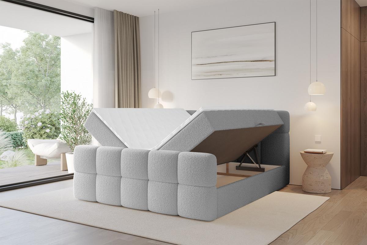 BOXBETT mit Matratze H4 - FAMA-Z - 160x200 cm Hellgrau Quelle - Hellgrau, Holzwerkstoff - ALTDECOR