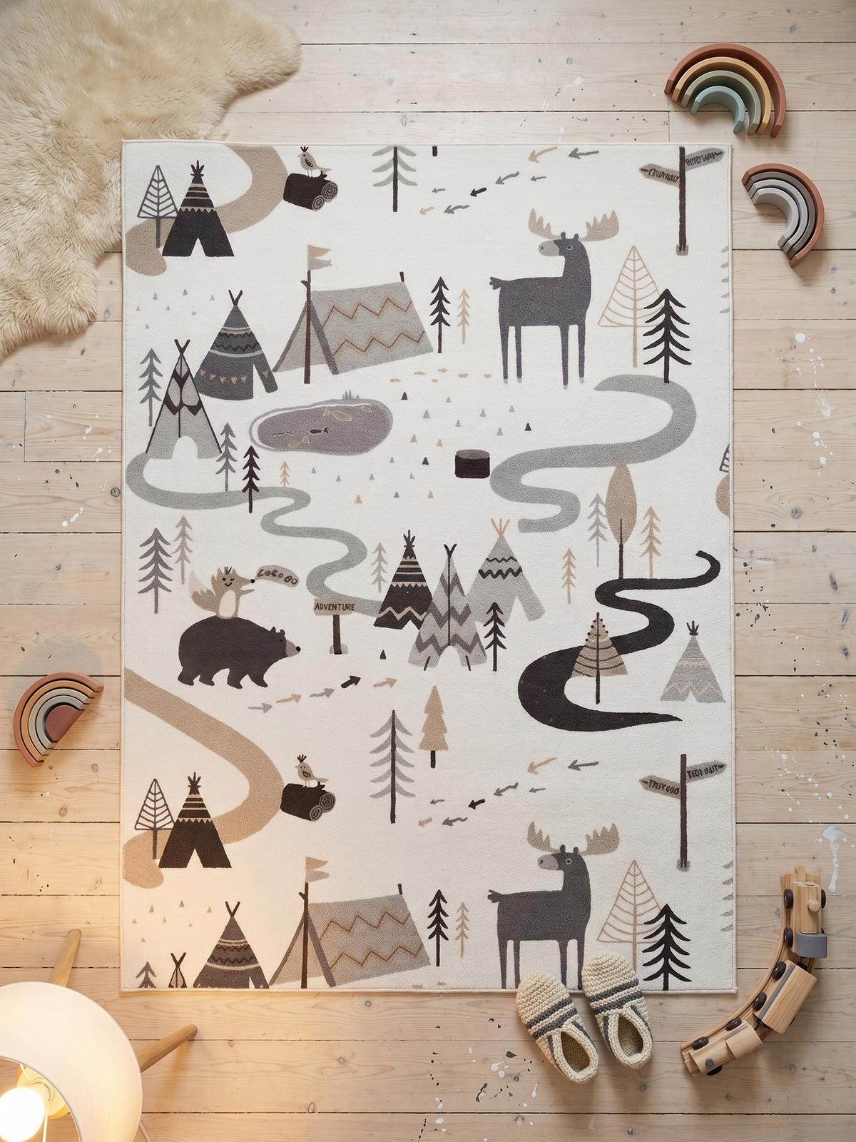 SPIELTEPPICH Waschbar TINO in Creme, mit Waldtier-Motiv, 200 x 290 cm - Beige, Textil (290/200cm) - KADIMA DESIGN