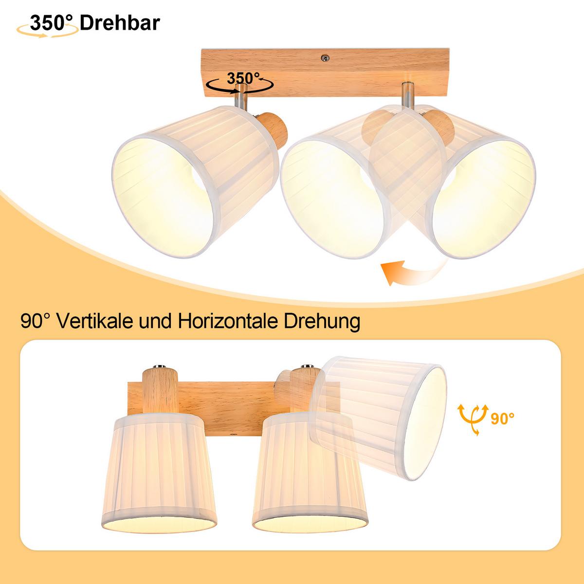 DECKENSTRAHLER Drevith 25/13/19 cm - Weiß/Braun, Holz/Textil (25/13/19cm) - ZMH