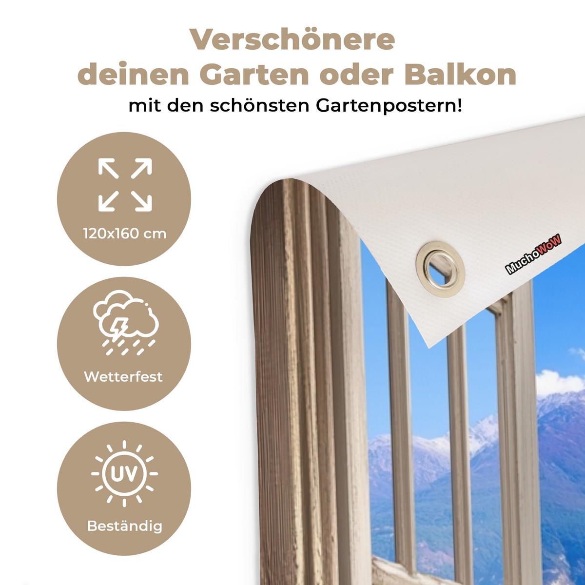 GARTENPOSTER Durchblick - Berg - Landschaft - Ausblicke - See Gartendekoration 120x160 cm - Blau, Kunststoff (120/160/0.2cm) - OnlyWow