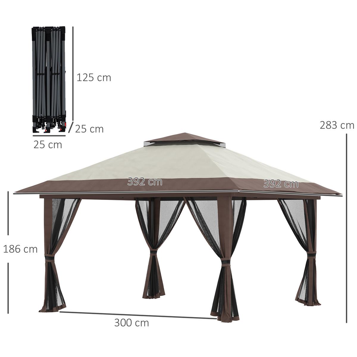 FALTPAVILLON, Grau, Polyesterstoff - Beige, Kunststoff (392/283/392cm) - Outsunny