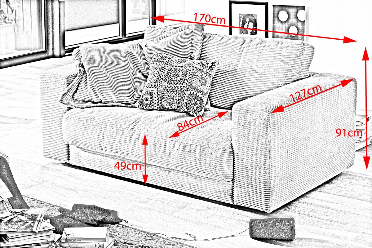 LOVESEAT MADELINE Hellgrau Cord - Hellgrau/Schwarz, Kunststoff/Textil (170/86/127cm) - KAWOLA