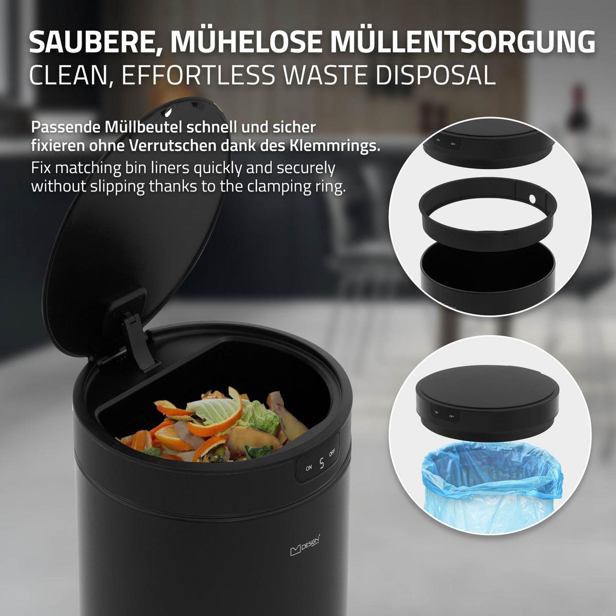 MÜLLEIMER mit Sensor 30L rund aus Stahl Schwarz - Schwarz, Metall (29/52/29cm) - ML-DESIGN