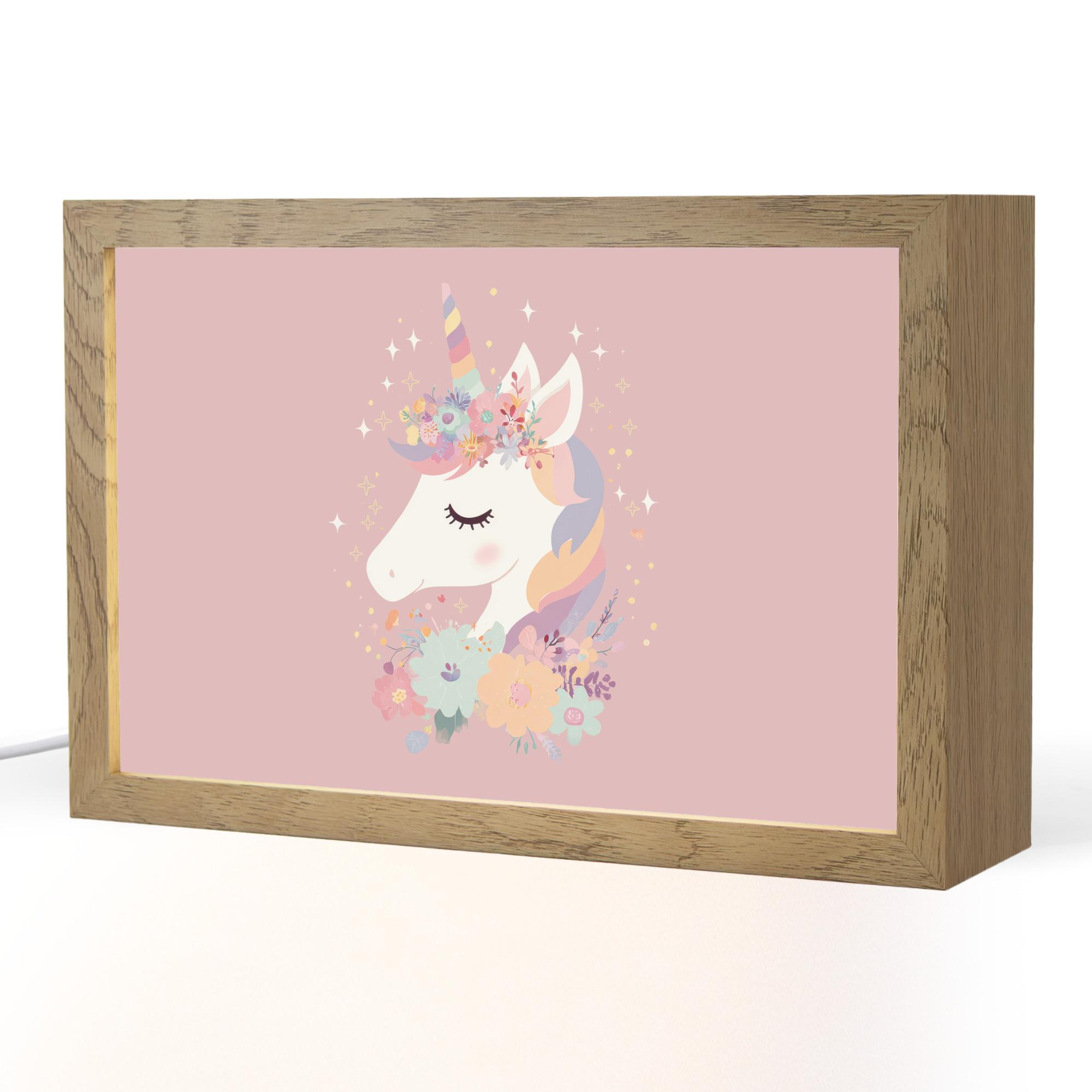 NACHTTISCHLAMPE Einhorn - Rosa - Blumen 30x20 cm - Rosa, Holzwerkstoff (8/30/20cm) - OnlyWow
