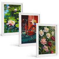 BILDER SET 3er Set - 40x60 cm Weißer Rahmen - Lilien im Garten, bunte Blumen - Weiß, Kunststoff (40/60cm) - TULUP