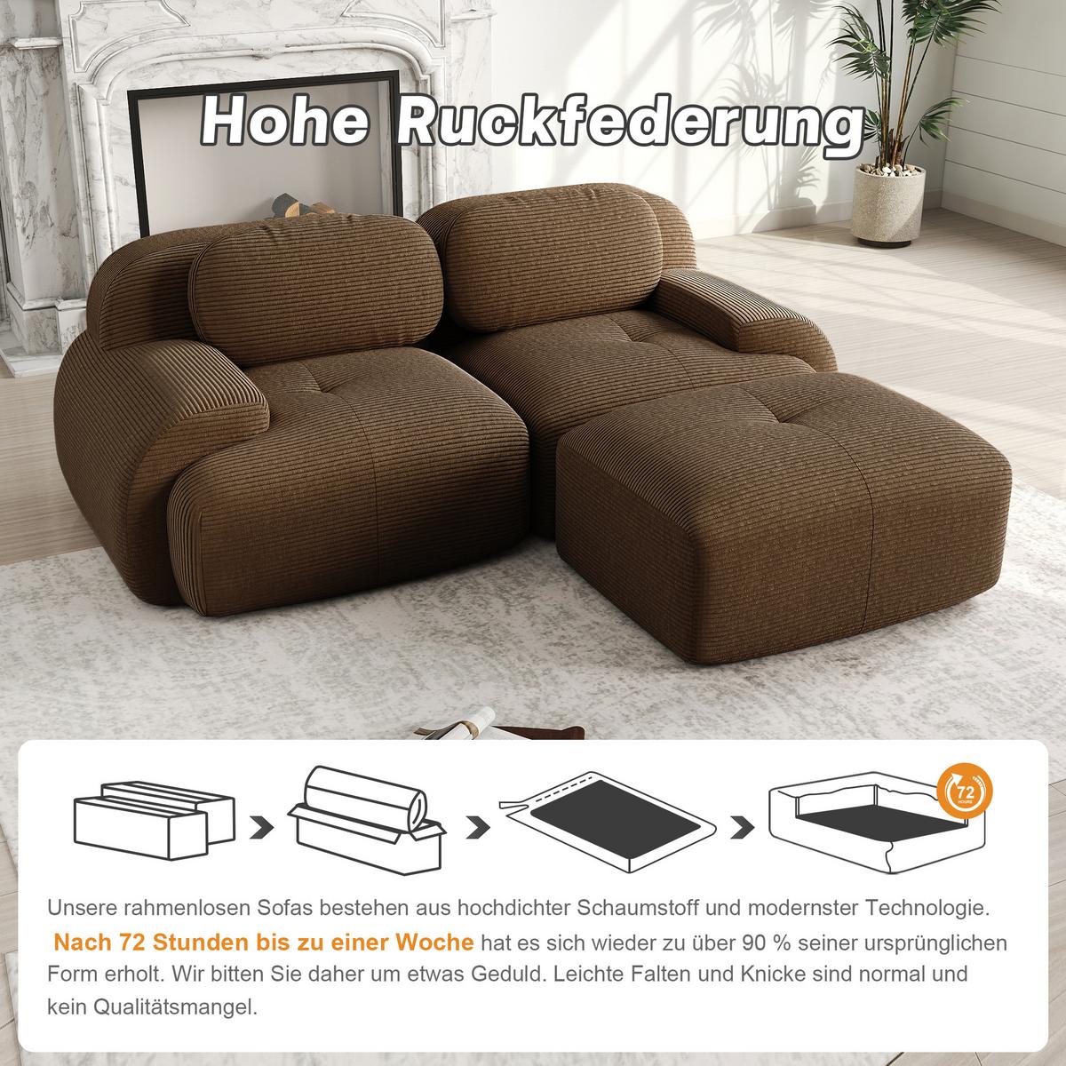ECKSOFA Modulares Boneless Cord Sofa 2-Sitzer - Braun, Textil (208/178cm) - Urban Meuble