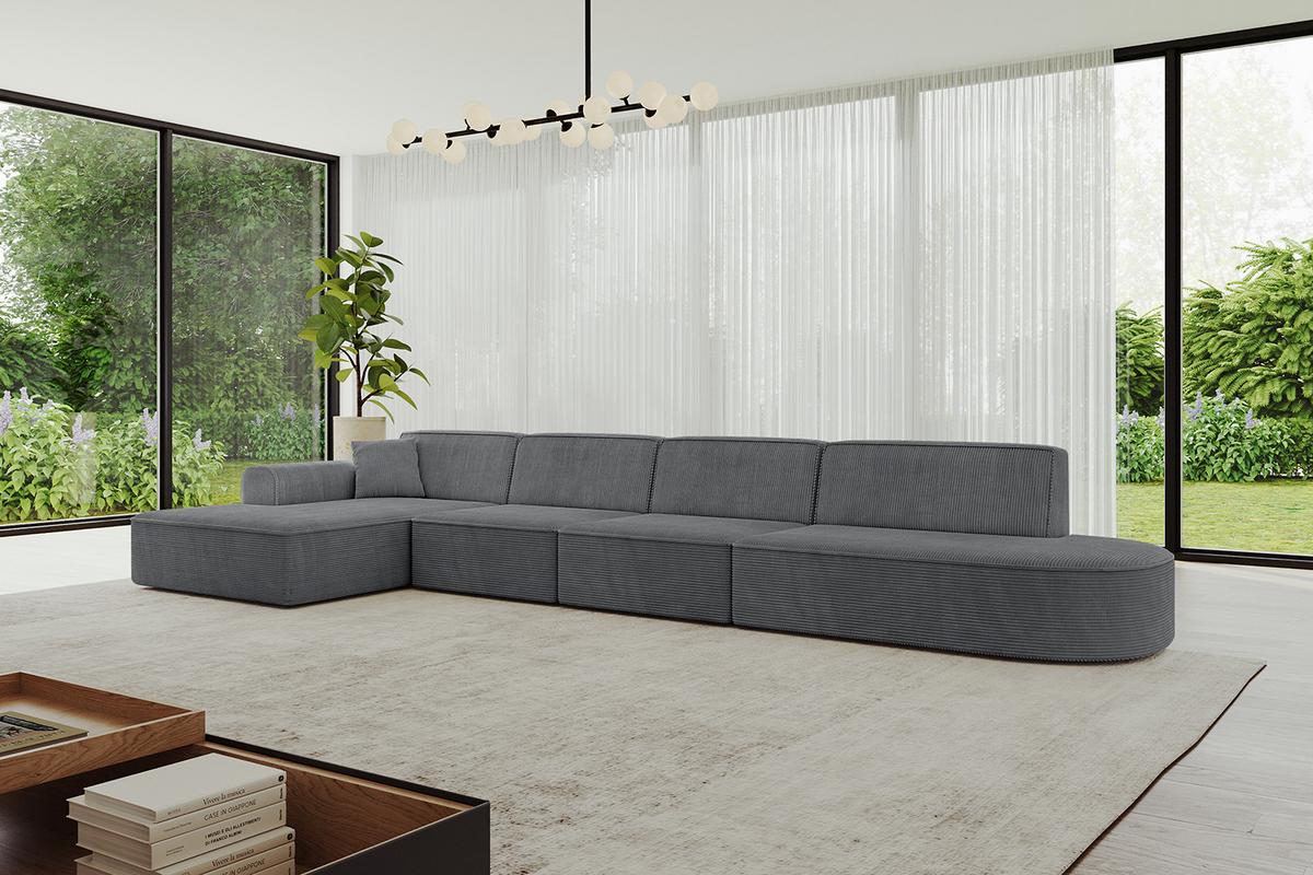 ECKSOFA Ottomane Links IREA-L3-v3 - 412x165x77 cm Duneklgrau - Dunkelgrau, Holzwerkstoff/Textil (412/165cm) - ALTDECOR