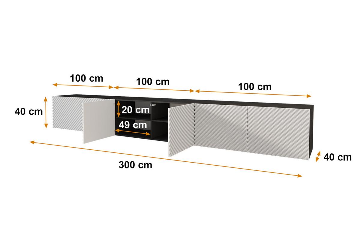 LOWBOARD ZENO-W 3x100x40x40 cm - Schwarz / Weiß - Eiche Wotan, Holzwerkstoff (300/40/40cm) - ALTDECOR
