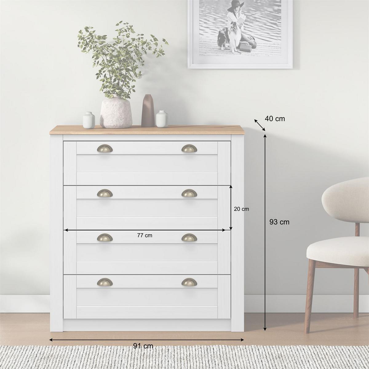 KOMMODE BOLTON weiß/braun - Weiß/Braun, Holz (91/93/40cm) - IDIMEX