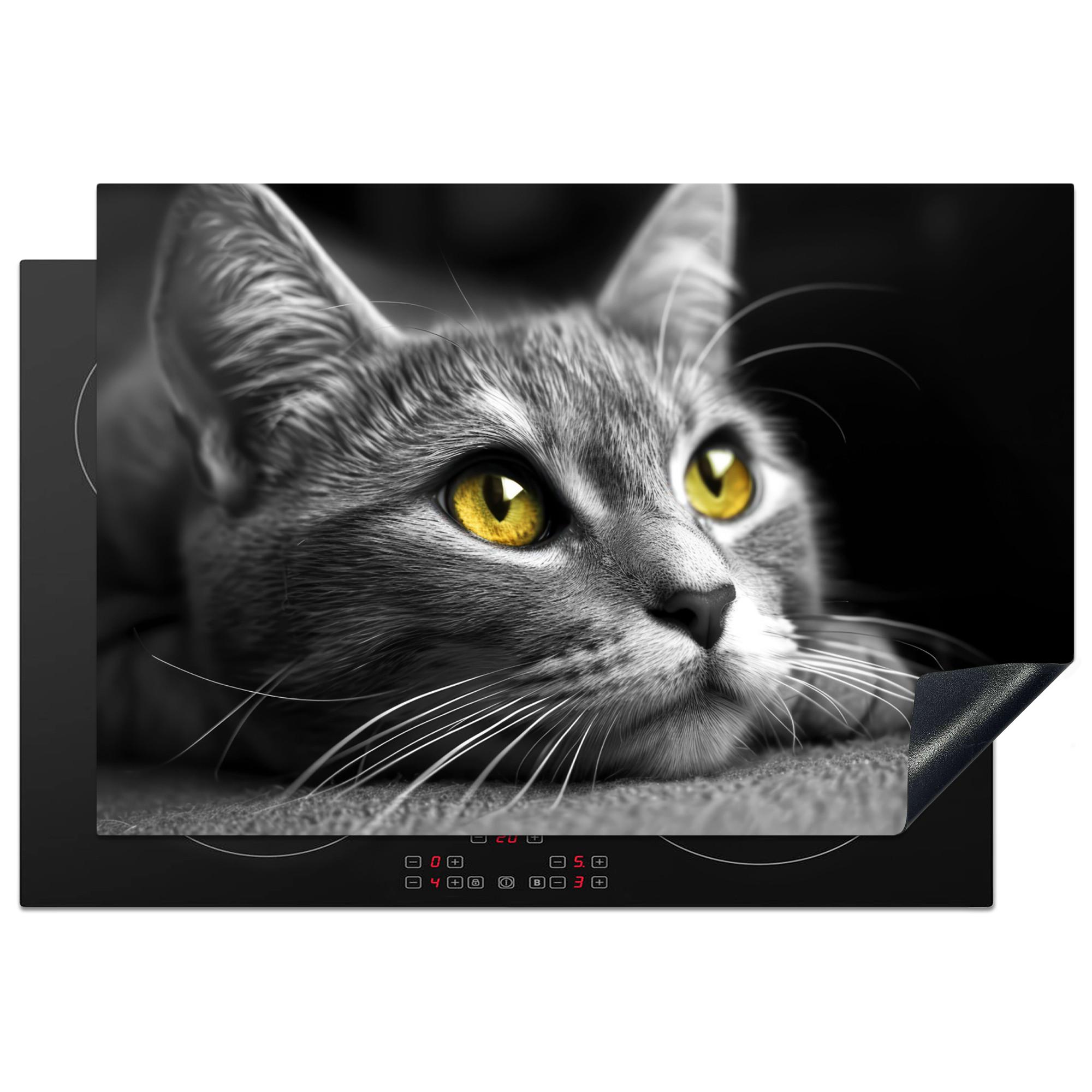 HERDABDECKPLATTE Katze - Grau - Tiere - Katze Induktionsmatte 77x51 cm - Grau, Kunststoff (77/51/0.2cm) - MuchoWow