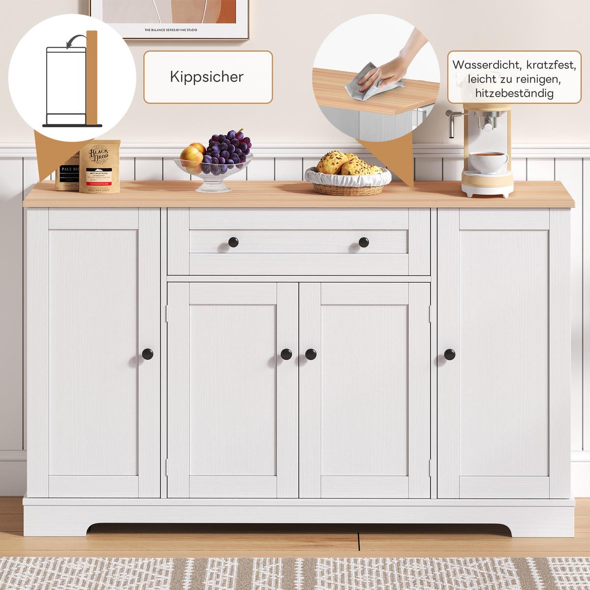 SIDEBOARD mit Schublade & Regaltüren, Natur/Weiß – Viel Stauraum, modernes Design - Weiß, Holzwerkstoff (138/85/40cm) - Urban Meuble