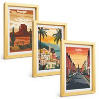 BILDER SET 3er Set - 20x30 cm Goldrahmen - Landschaften natürlicher Städte - Goldfarben, Kunststoff (20/30cm) - TULUP