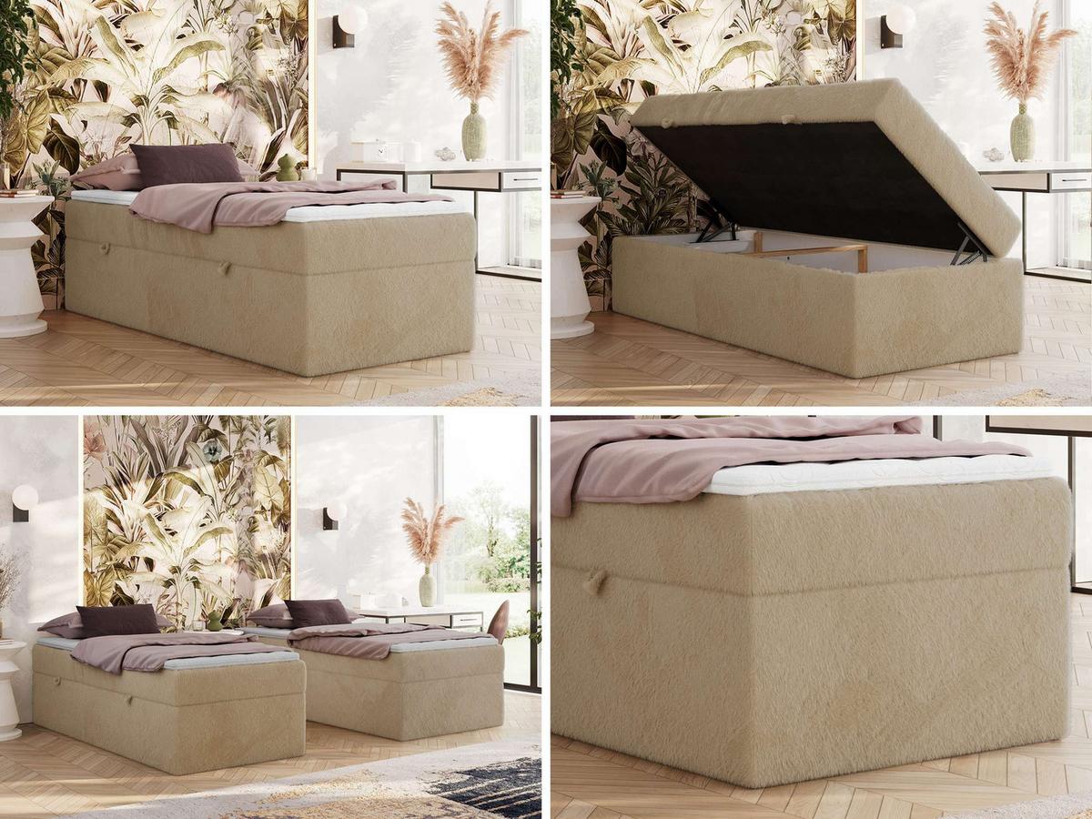 BOXBETT ZERO 90/200 - Beige Plüsch - H4 - Topper T25 - Beige, Textil (90/200cm) - MKS