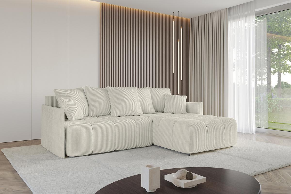 ECKSOFA Ottomane rechts LONLI-L 251x189x68 Creme Cord - Ecru/Creme, Holzwerkstoff/Kunststoff (189/251cm) - ALTDECOR
