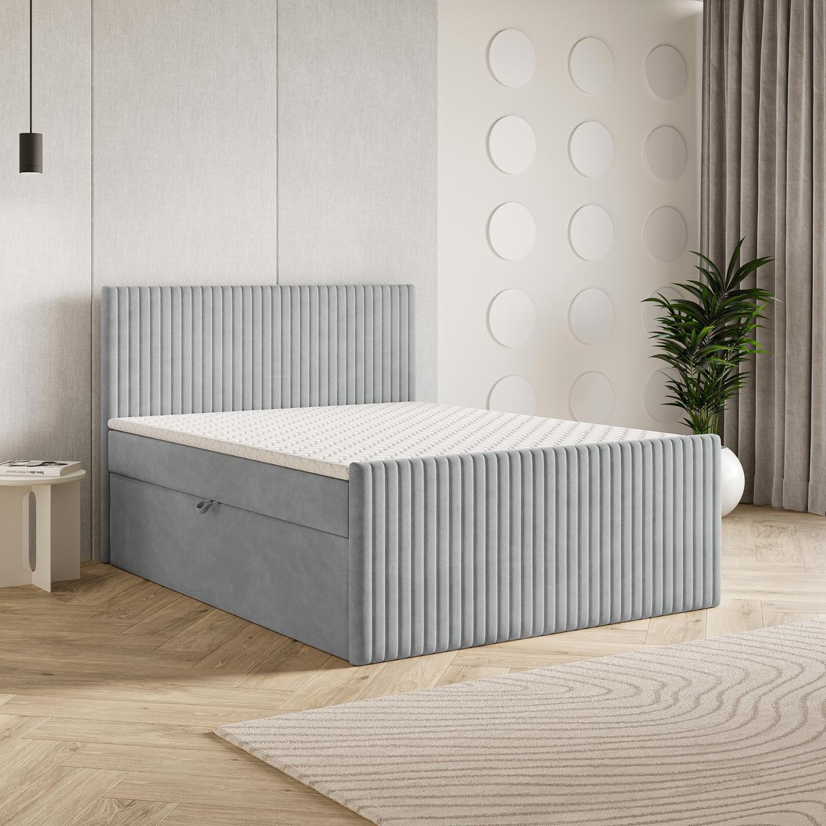 BOXBETT TERVAN 140x200 cm mit Matratze und Topper - Hellgrau - Hellgrau, Holz (140/200cm) - MASSENO