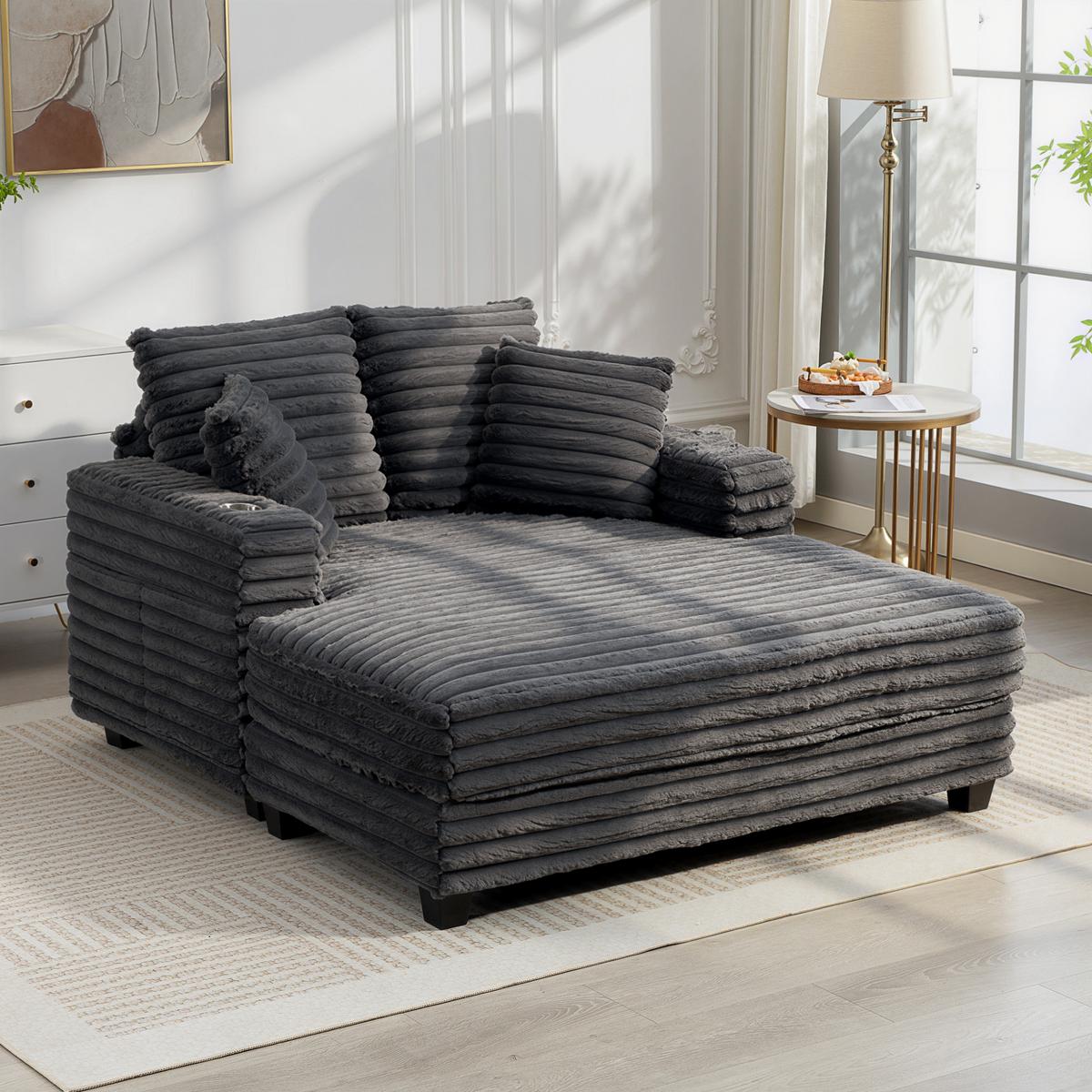 SCHLAFSOFA mit Getränkehalter 134/151/89 cm Grau - Schwarz/Grau, Kunststoff/Textil (134/89/151cm) - HOMCOM