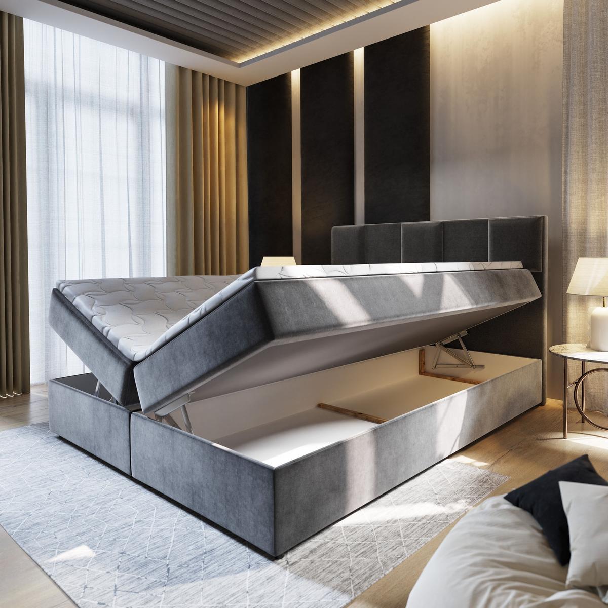 BOXBETT PRATA 140x200 cm mit Matratze und Topper - Hellgrau - Hellgrau, Holz (140/200cm) - MASSENO