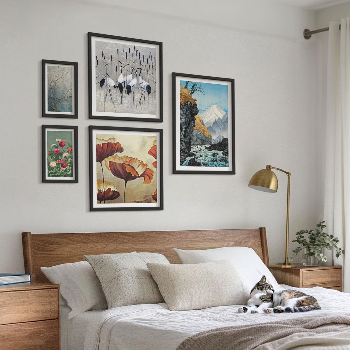 BILDER SET 5er Set - 50x50 cm & 20x30 cm & 40x60 cm Schwarzer Rahmen - Tropische Pflanzen, Pflanzenliebhaberin - Schwarz, Kunststoff (40/60cm) - TULUP