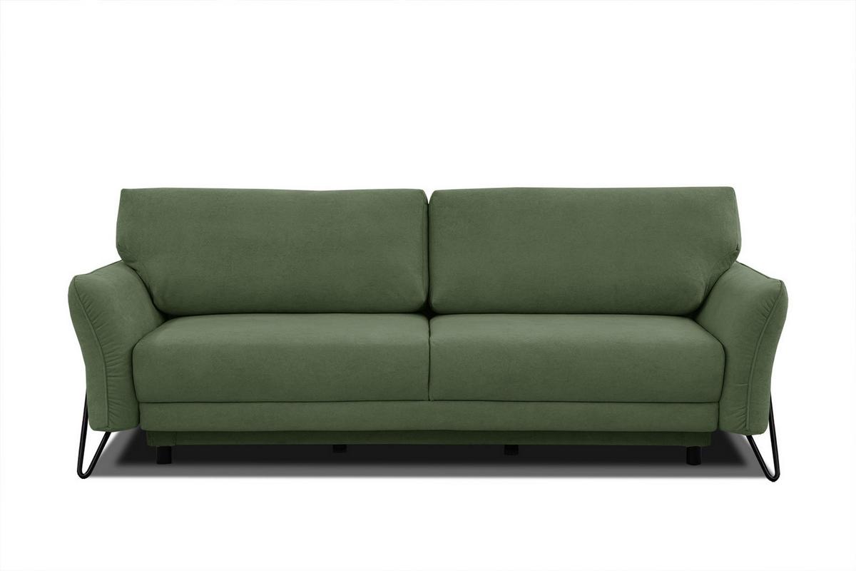 SOFA LOREM 3-Sitzer mit Schlaffunktion, grün - Schwarz/Grün, Holz/Textil (232/90/107cm) - Wozimo