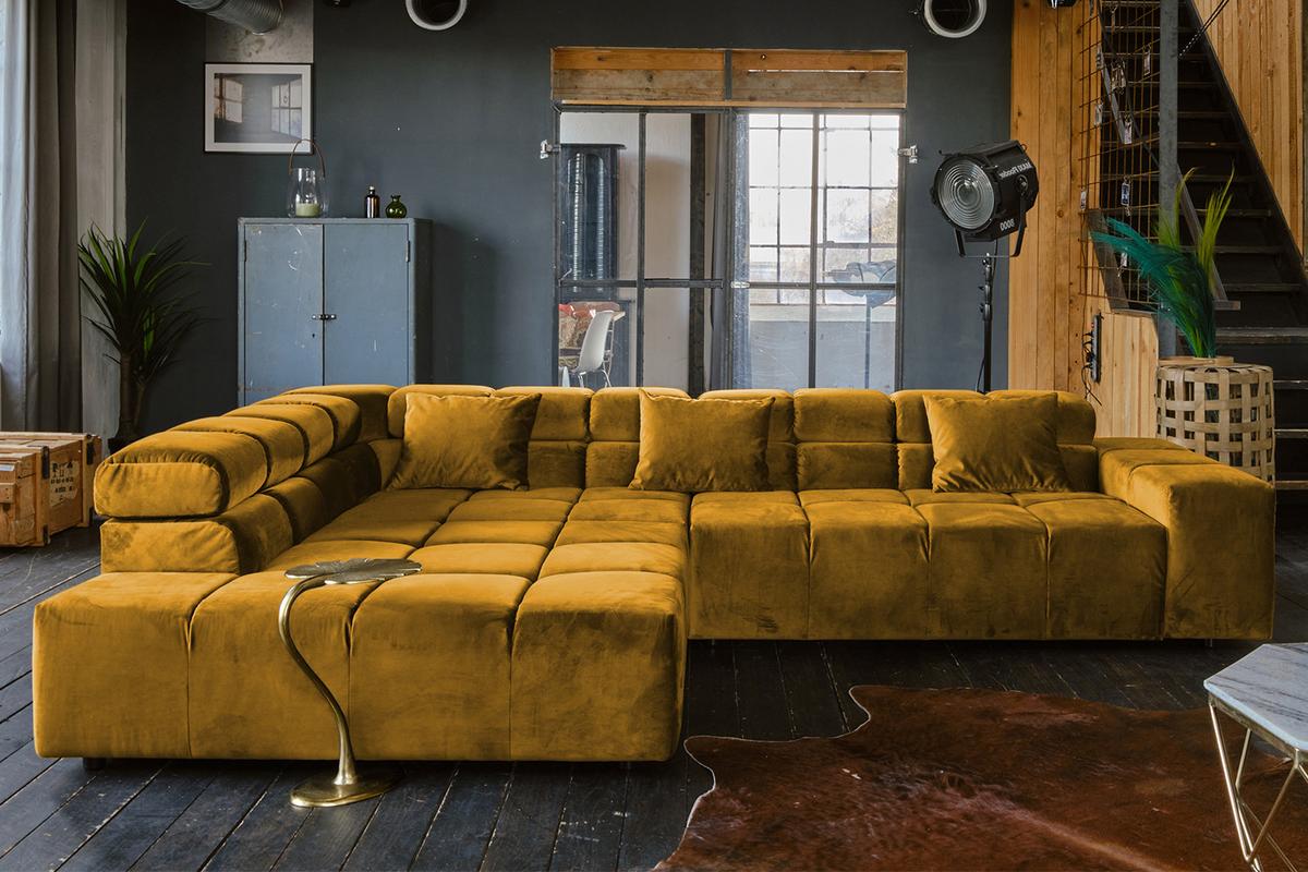 ECKSOFA MIT MOTORISCHEM SITZVORZUG NEVADA Gelb Velvet Relaxfunktion - Currygelb/Gelb, Textil (319/215cm) - KAWOLA