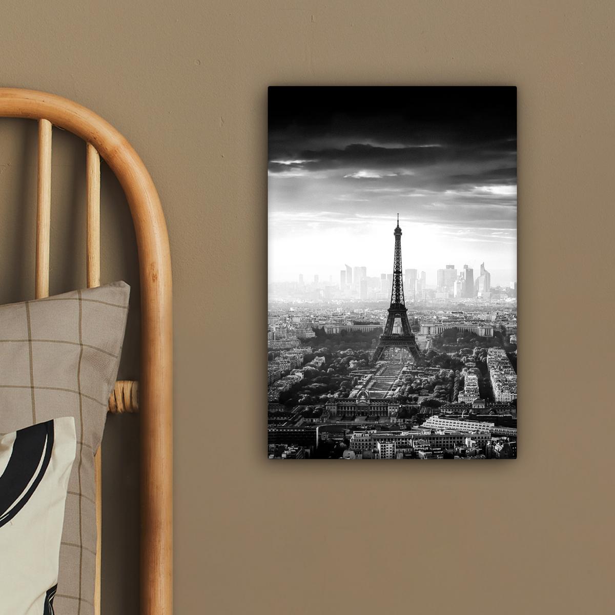 LEINWANDBILD Paris - Skyline - Eiffelturm - Stadt - Wolken Deko Wohnzimmer 20x30 cm - Dunkelgrau, Textil (20/30cm) - MuchoWow