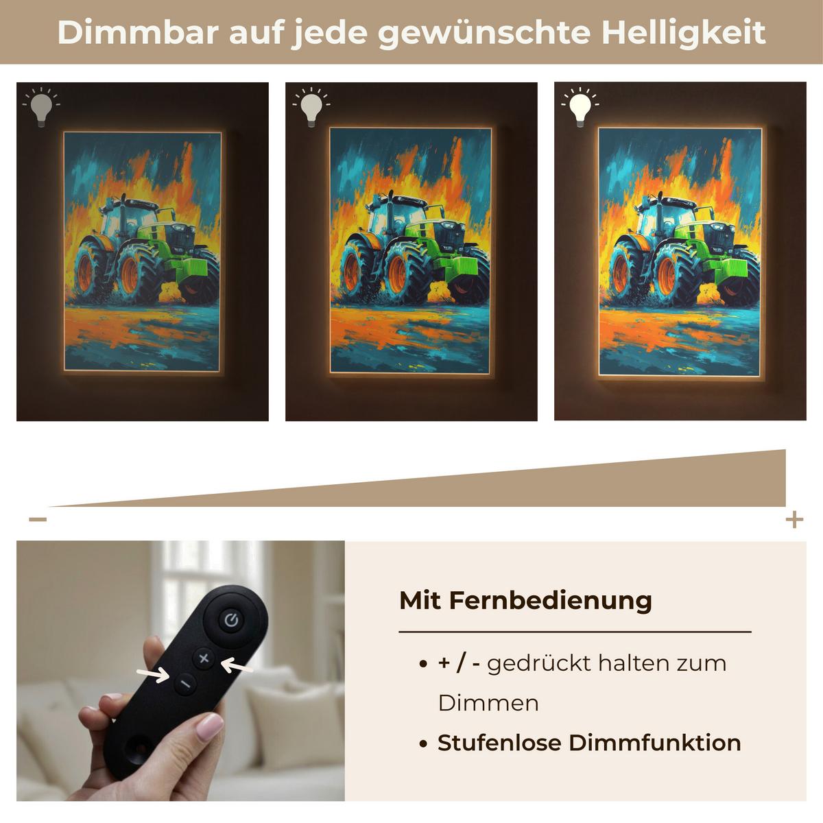 NACHTTISCHLAMPE MIT AKKU Abstrakt - Traktor - Grün 60x90 cm - Dunkelblau, Holzwerkstoff (8/60/90cm) - OnlyWow