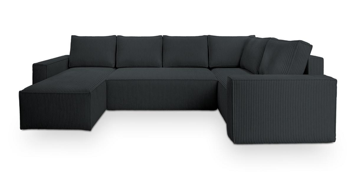 WOHNLANDSCHAFT NORENA R-S Graphitfarben Kordstoff mit Schlaffunktion - Graphitfarben, Holz (295/85/157.5cm) - MASSENO