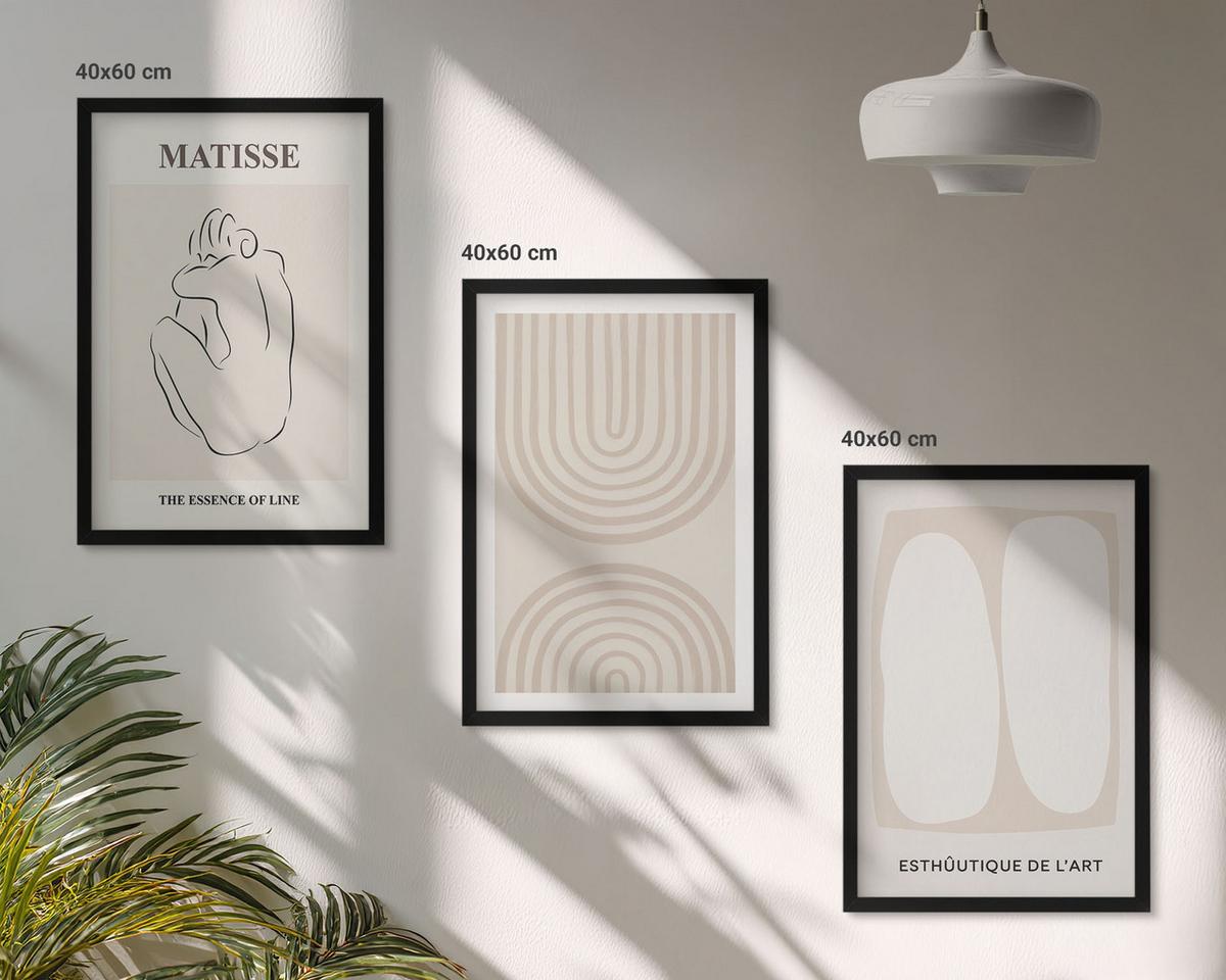 BILDER SET 3er Set - 40x60 cm Schwarzer Rahmen - Stilvolle minimalistische Linien - Schwarz, Kunststoff (40/60cm) - TULUP