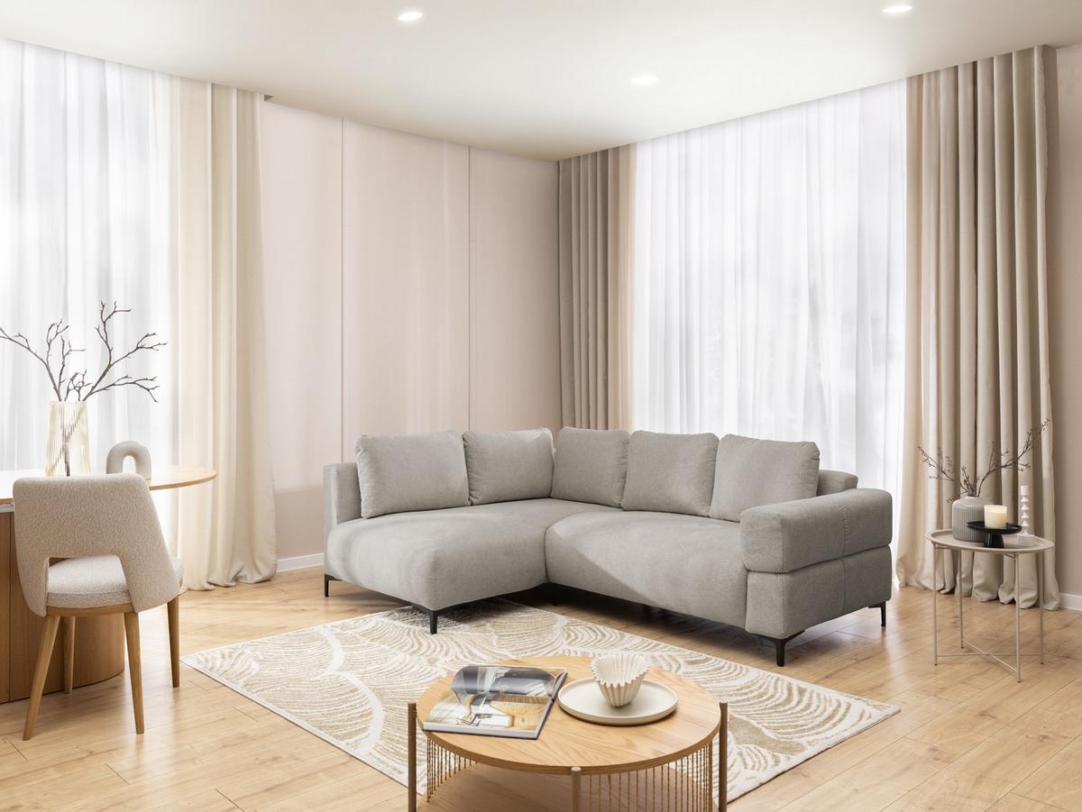 ECKSOFA Cardea in Bubble-Optik aus weichem Taupe Strukturstoff mit hohem Sitzkomfort - Ottomane links - Taupe/Schwarz, Holz/Textil (170/230cm) - S-Style