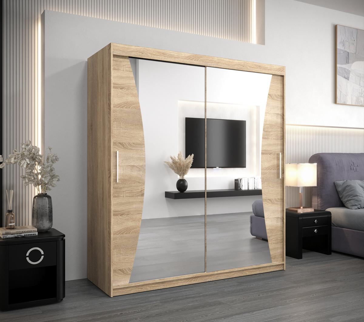 SCHWEBETÜRENSCHRANK 200/180/62 2-türig - Silberfarben/Sonoma Eiche, Holz/Kunststoff (180/200/62cm) - MÖBEL KRYSPOL