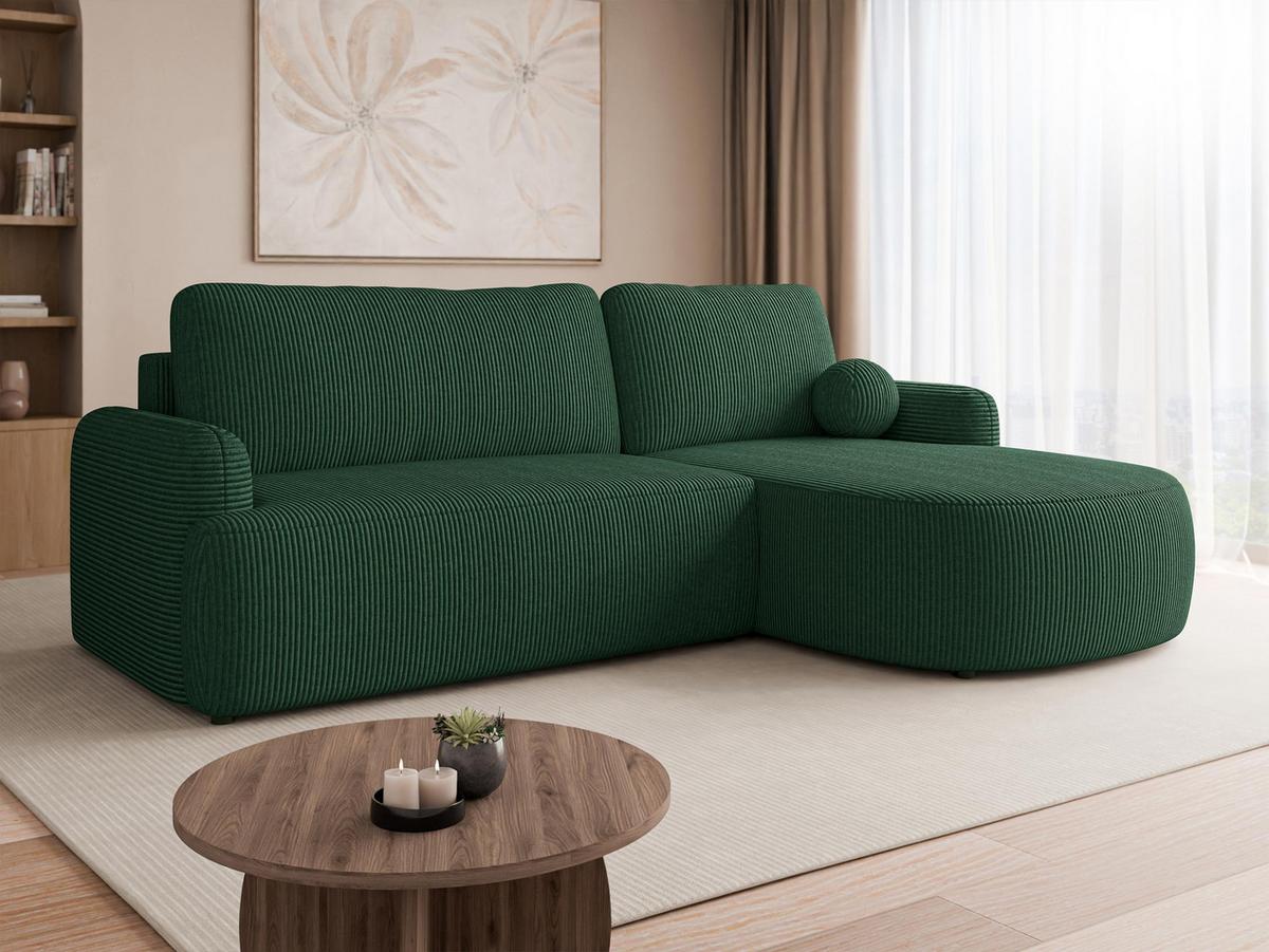 ECKSOFA Loridu Cord, Seite: Rechts - Dunkelgrün/Schwarz, Holz/Kunststoff (174/250cm) - MIRJAN24