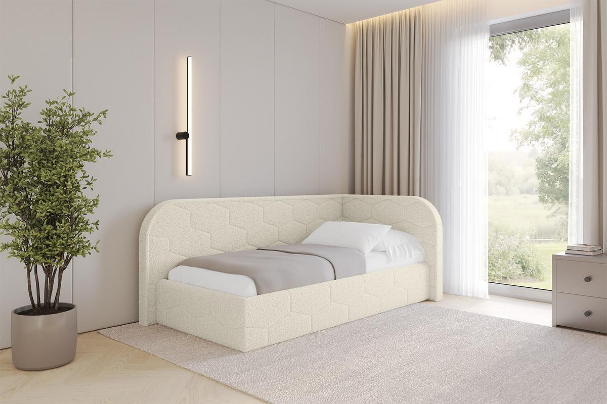 EINZELLBETT Jugendbett mit Bettkasten und Matratze H3/H4, Links - JAXY 80x200 Beige - Champagner, Holzwerkstoff/Textil (80/200cm) - ALTDECOR