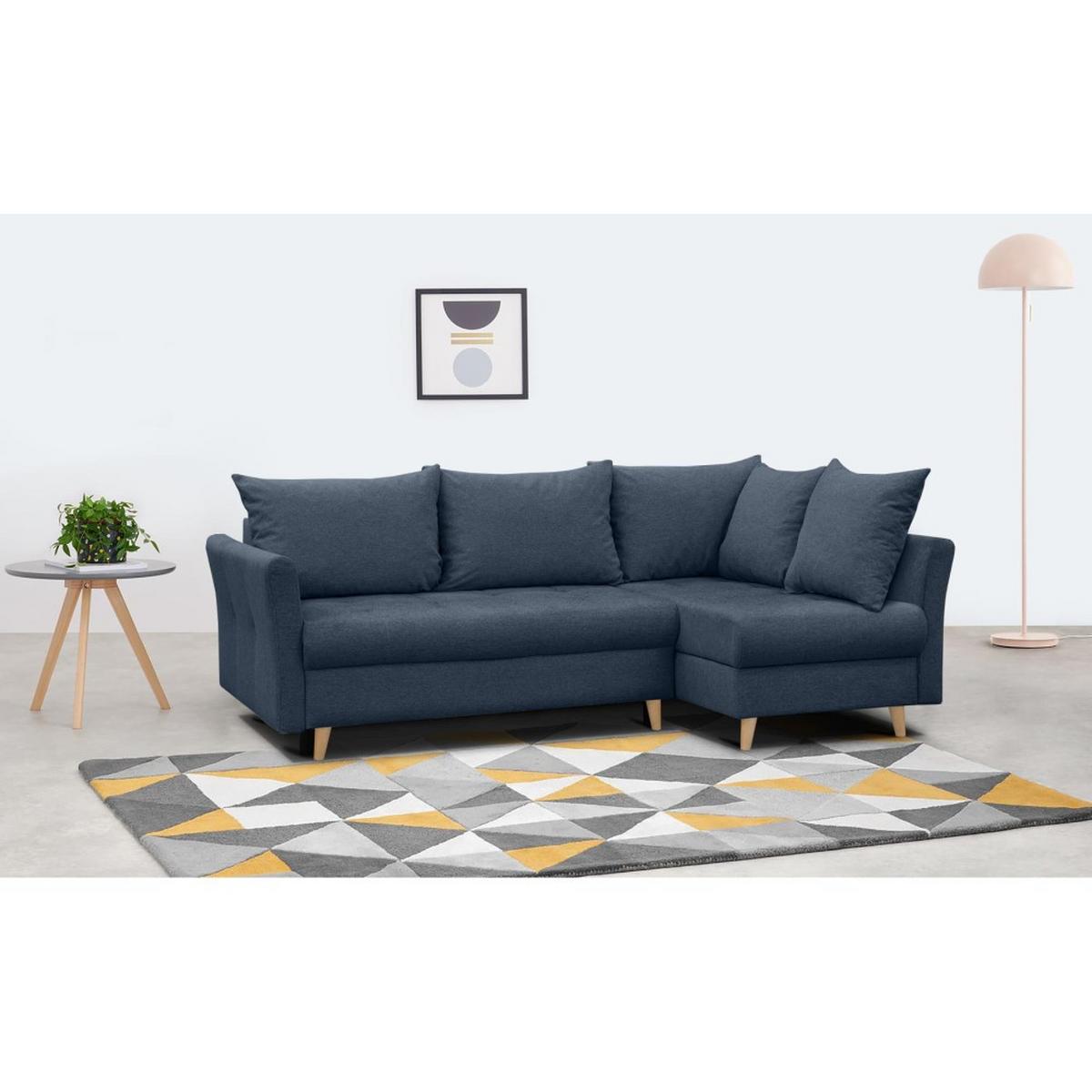 ECKSCHLAFSOFA Neron mit 2 Bettkasten und Beine in Buchefarbe, Dunkelblau, rechts - Buchefarben/Dunkelblau, Textil (233/148cm) - Beautysofa