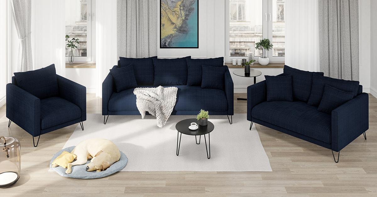 SESSEL Harmony Marineblau Chenille - Schwarz/Dunkelblau, Holz/Textil (80/85/100cm) - S-Style Möbel