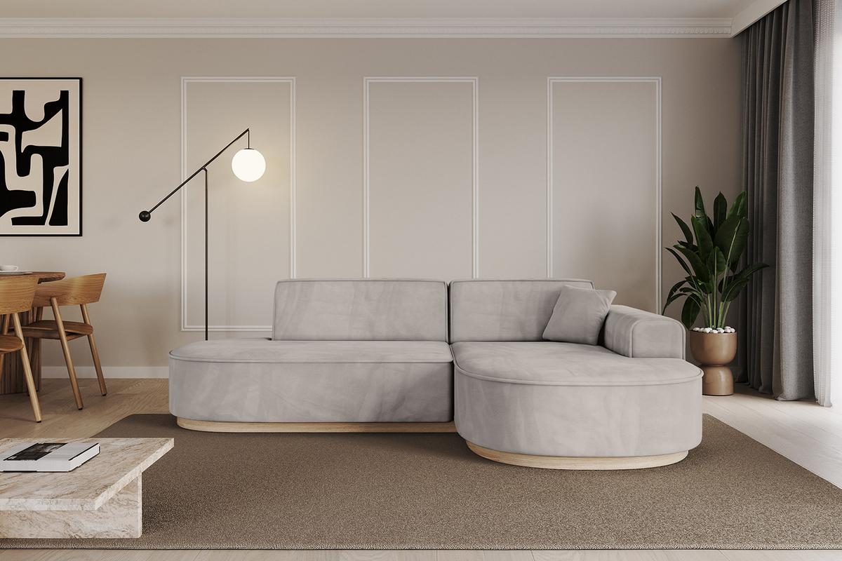 ECKSOFA Ottomane Rechts MARI-L1-v1 - 243x171x83 cm Hellbraun Velours - Hellbraun, Holzwerkstoff/Textil (171/243cm) - ALTDECOR