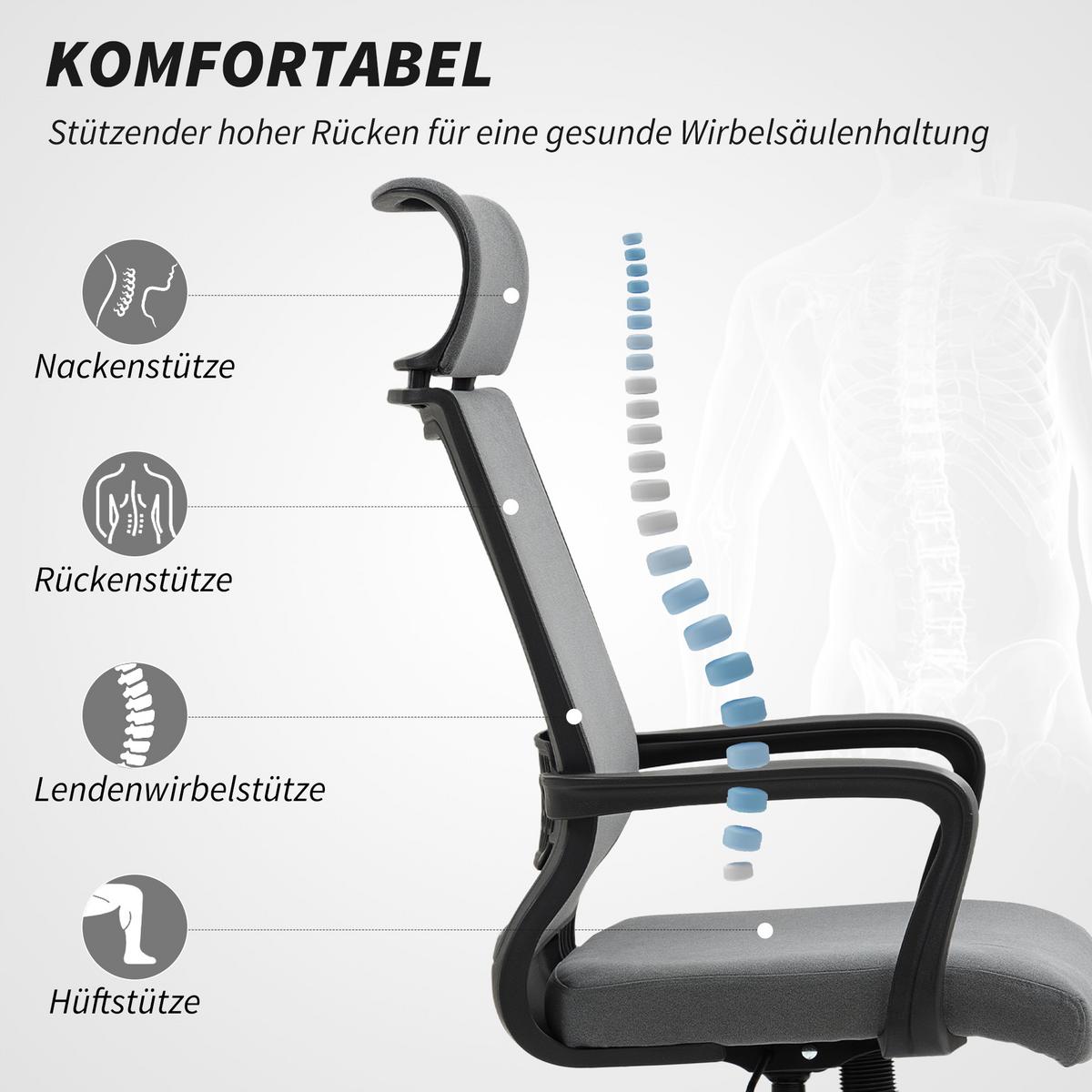 BÜROSTUHL Polyester Schaumstoff Dunkelgrau - Dunkelgrau, Kunststoff (60.5/117/69cm) - HOMCOM