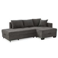 ECKSOFA Doppelbett mit Bettkasten, seitenverkehrt montierbar B247/T155/H87 cm, Liegefläche 183x207 cm, Cord Dunkelgrau / 15214 - Dunkelgrau/Schwarz, Kunststoff/Textil (247/155cm) - luma-home