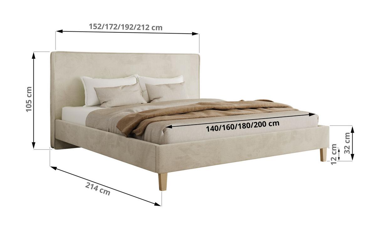 POLSTERBETT LUMARO CLASSIC 140/200 - Beige Velvet - Matratze Pocket - Beige/Kernbuche, Holz/Textil (140/200cm) - MKS