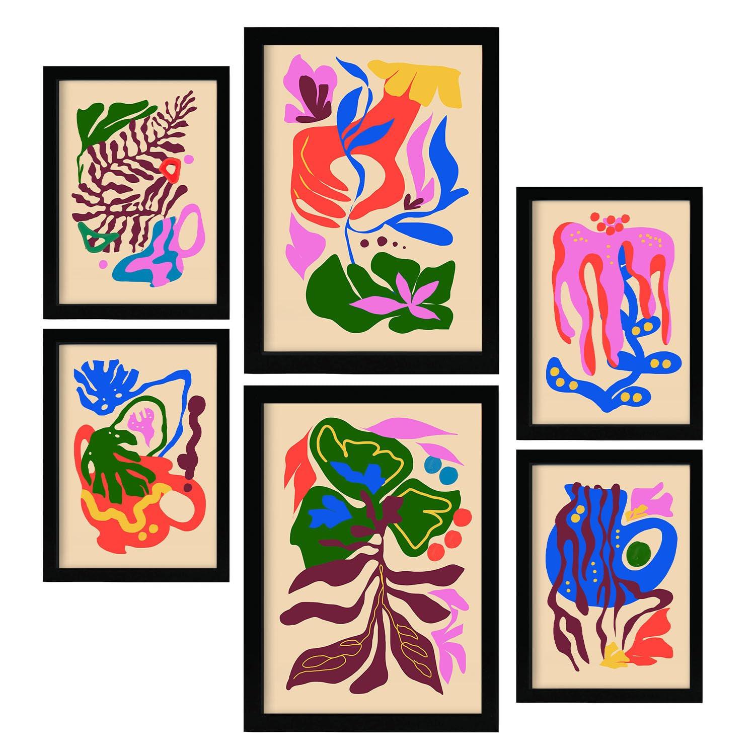 POSTER Set Mit 6 Malerisch 2 In Blume Zusammenfassung Ästhetische Dekorative Gemälde Für Ihr Wohnzimmer Schlafzimmer Zuhause A3 & A4 Schwarzer Rahmen - Schwarz, Papier (29/3cm) - Nacnic