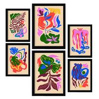 POSTER Set Mit 6 Malerisch 2 In Blume Zusammenfassung Ästhetische Dekorative Gemälde Für Ihr Wohnzimmer Schlafzimmer Zuhause A3 & A4 Schwarzer Rahmen - Schwarz, Papier (29/3cm) - Nacnic