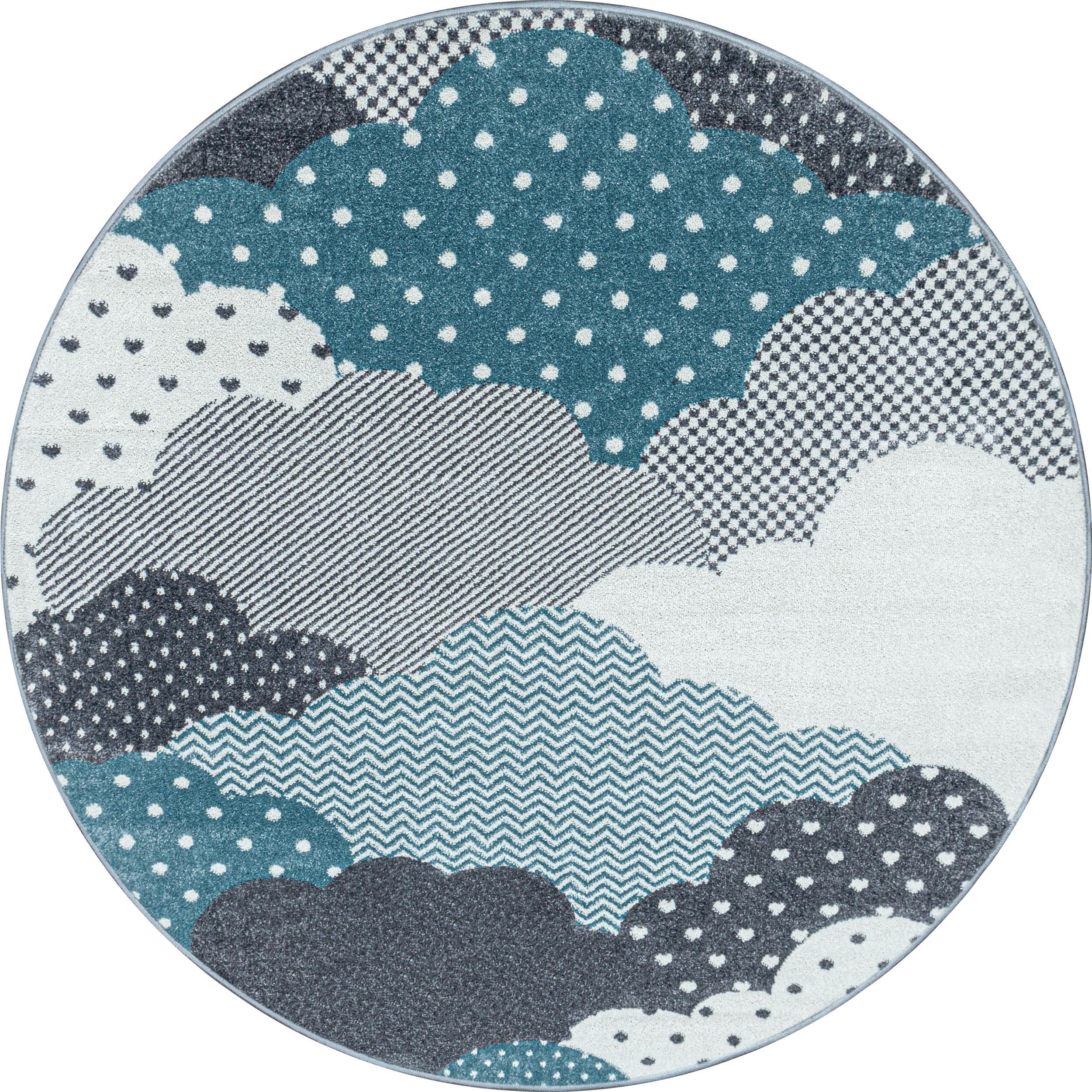 KINDERTEPPICH COGNE, mit Wolken-Motiv, Blau, Ø 120 cm - Blau, Textil (120/120cm) - KADIMA DESIGN