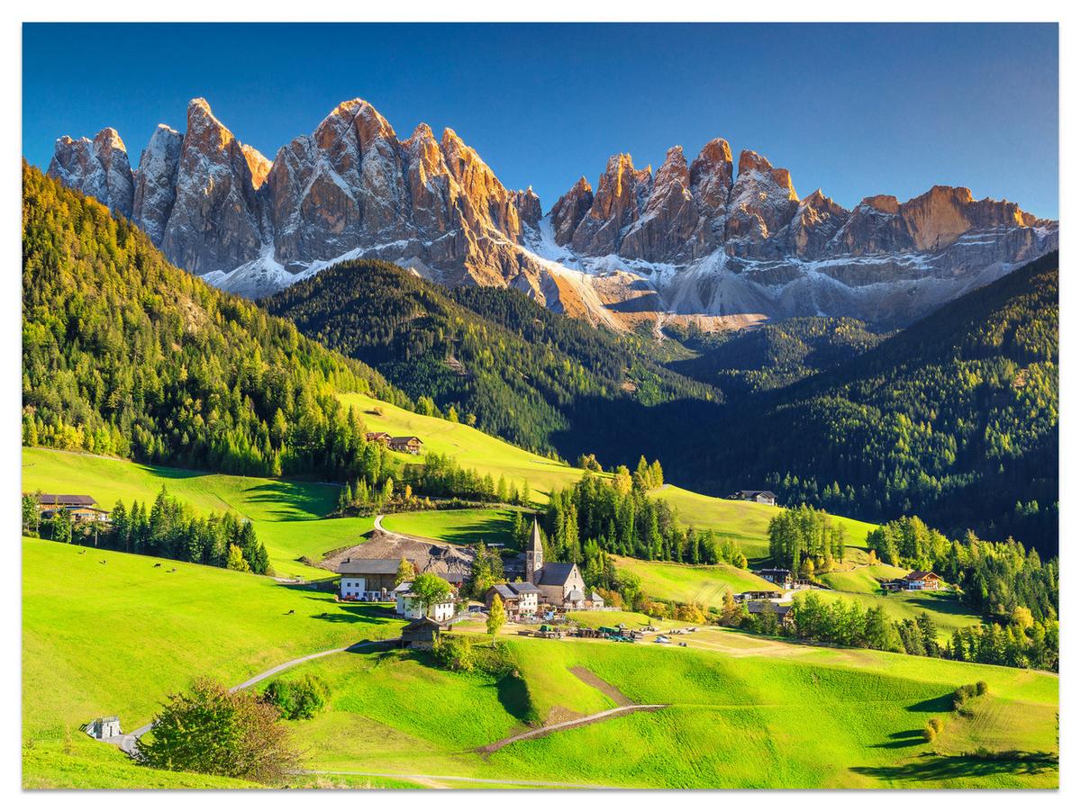 FOTOTAPETE Berge Bäume Natur Landschaft 3D 250x175 - Blau/Beige, Papier (250/175cm) - Muralo