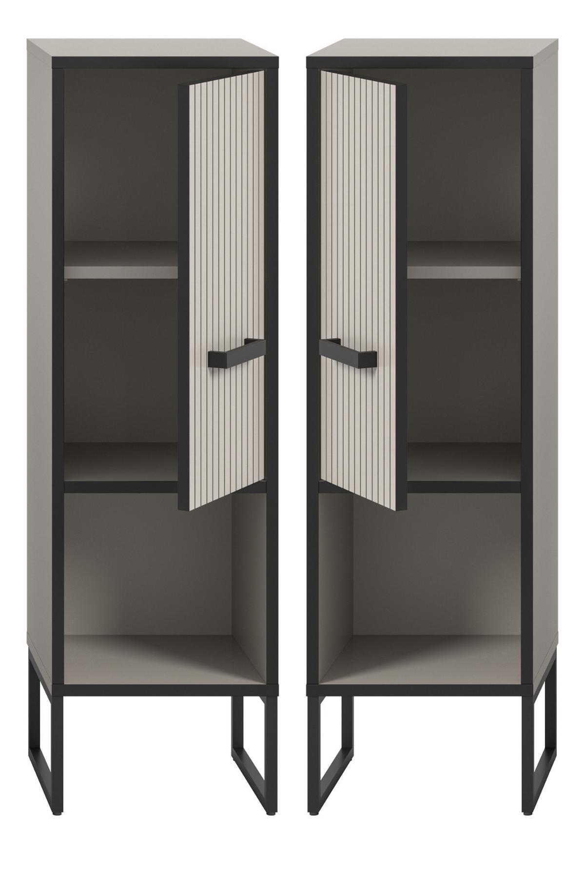 KOMMODE schwarz, sand 30 cm, Badschrank mit Soft-Close - Sandfarben/Schwarz, Holzwerkstoff/Metall (30/101/32cm) - Inn.Furn