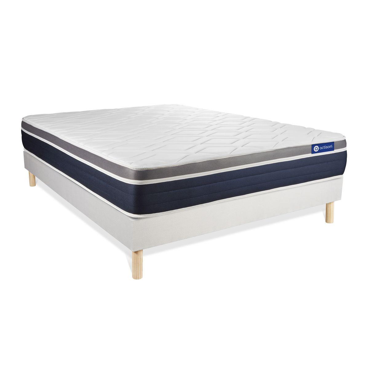 BETT Actilatex confort Latex und Memory-Schaum 140 x 220 cm h2 - Kit Bettgestell Weiß - Beige/Weiß, Karton/Holz (140/220cm) - ACTISOM