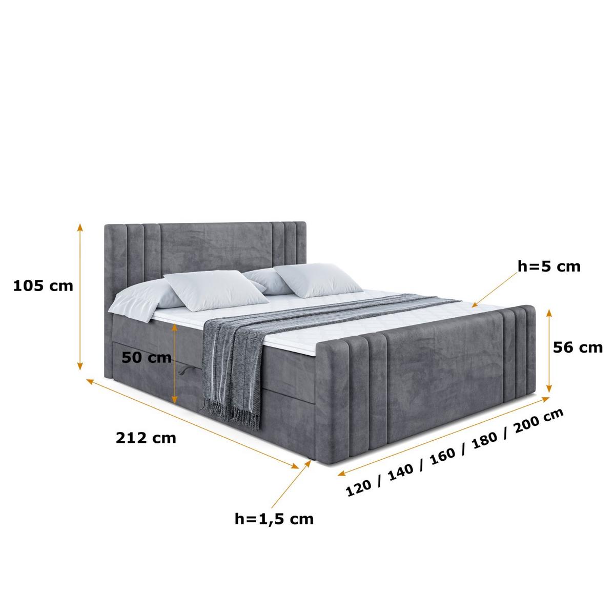 BOXBETT CELESTIA-Z - 140x200 cm - H4 - Dunkelgrau - Dunkelgrau, Holzwerkstoff (140/200cm) - ALTDECOR